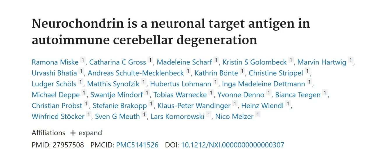 Neurochondrin是自身免疫性小脑变性的神经元靶抗原